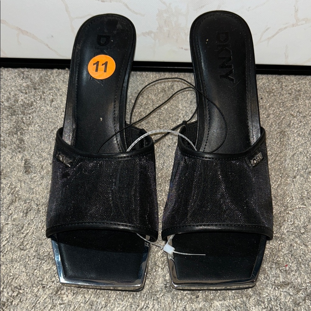 DKNY Black Mules with Metallic Trim